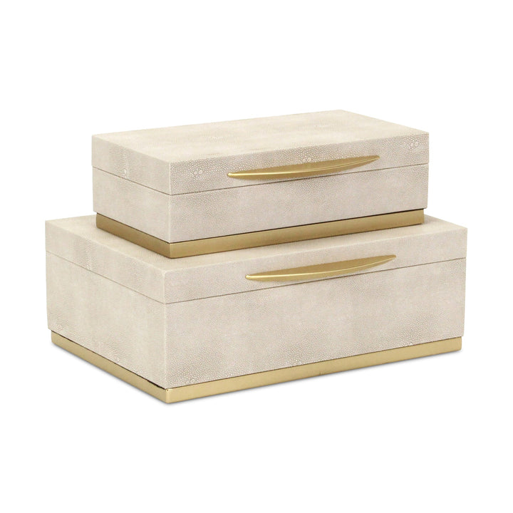 Rectangular Cream Faux Shagreen Boxes, 2 Sizes Available