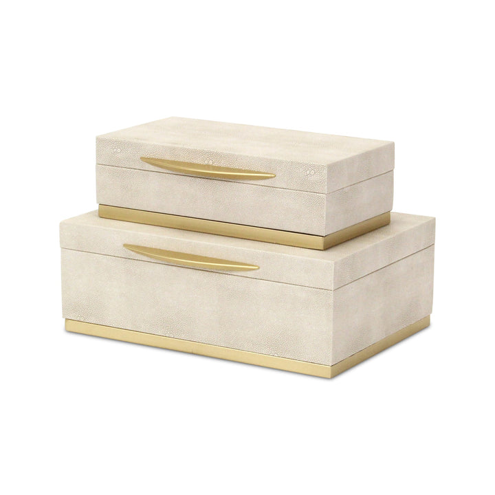 Rectangular Cream Faux Shagreen Boxes, 2 Sizes Available