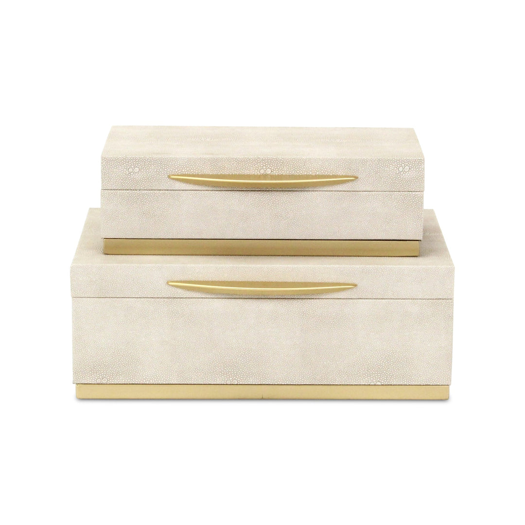Rectangular Cream Faux Shagreen Boxes, 2 Sizes Available