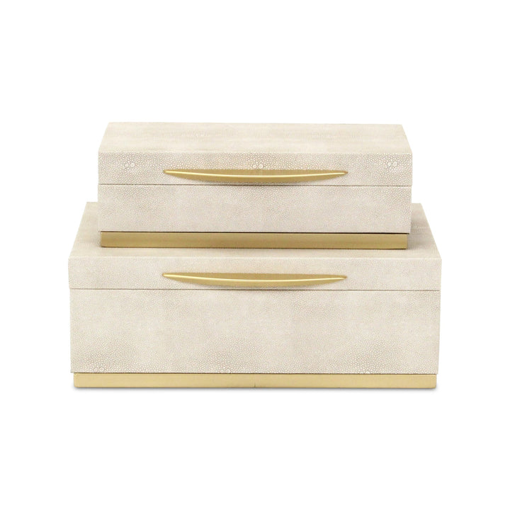 Rectangular Cream Faux Shagreen Boxes, 2 Sizes Available