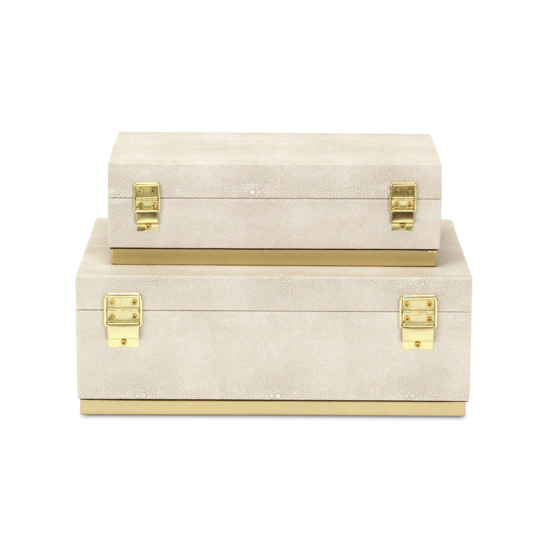 Rectangular Cream Faux Shagreen Boxes, 2 Sizes Available