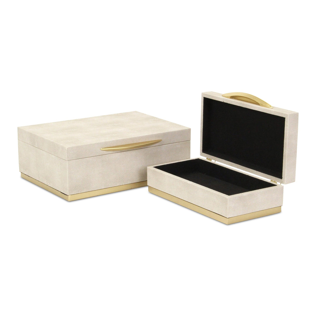 Rectangular Cream Faux Shagreen Boxes, 2 Sizes Available