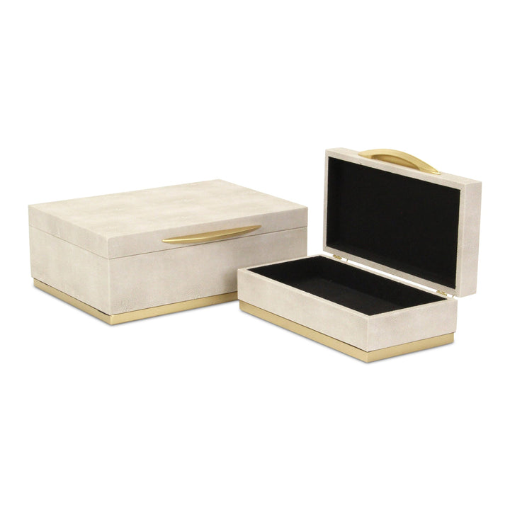 Rectangular Cream Faux Shagreen Boxes, 2 Sizes Available