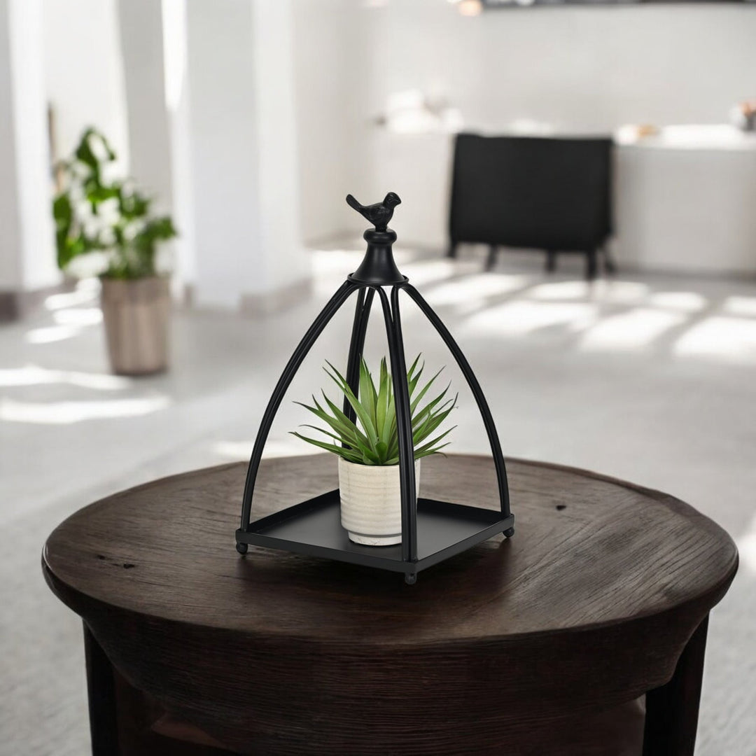 Curved Table Lantern with Bird Accent