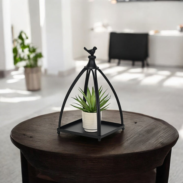 Curved Table Lantern with Bird Accent