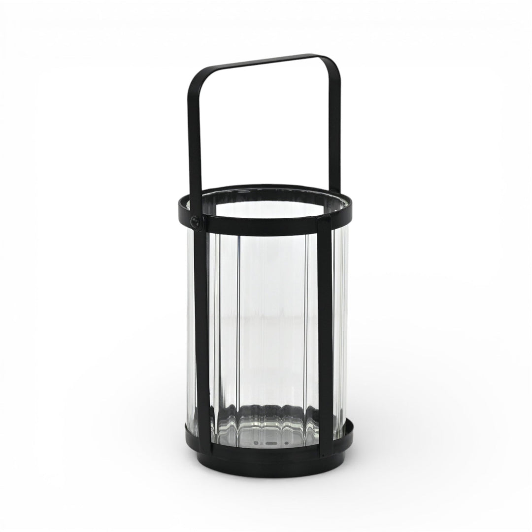 Fluted Glass Metal Framed Lantern, 2 Sizes, 2 Colors