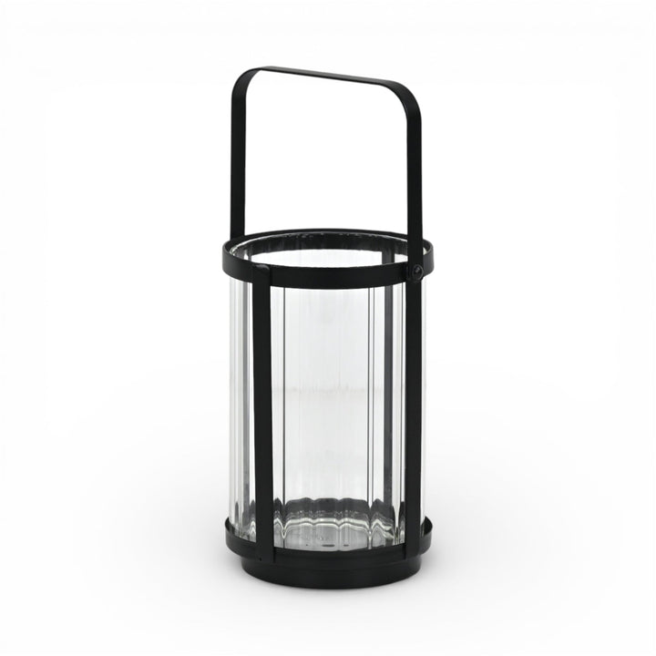 Fluted Glass Metal Framed Lantern, 2 Sizes, 2 Colors