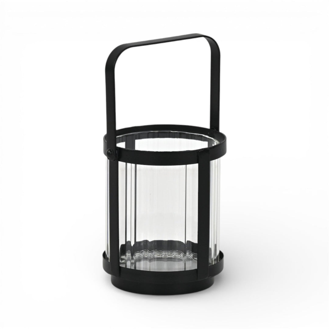 Fluted Glass Metal Framed Lantern, 2 Sizes, 2 Colors