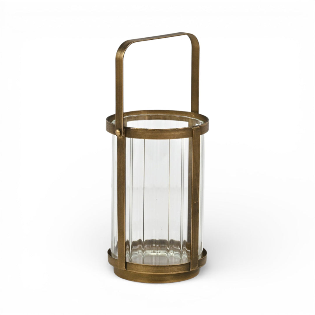 Fluted Glass Metal Framed Lantern, 2 Sizes, 2 Colors