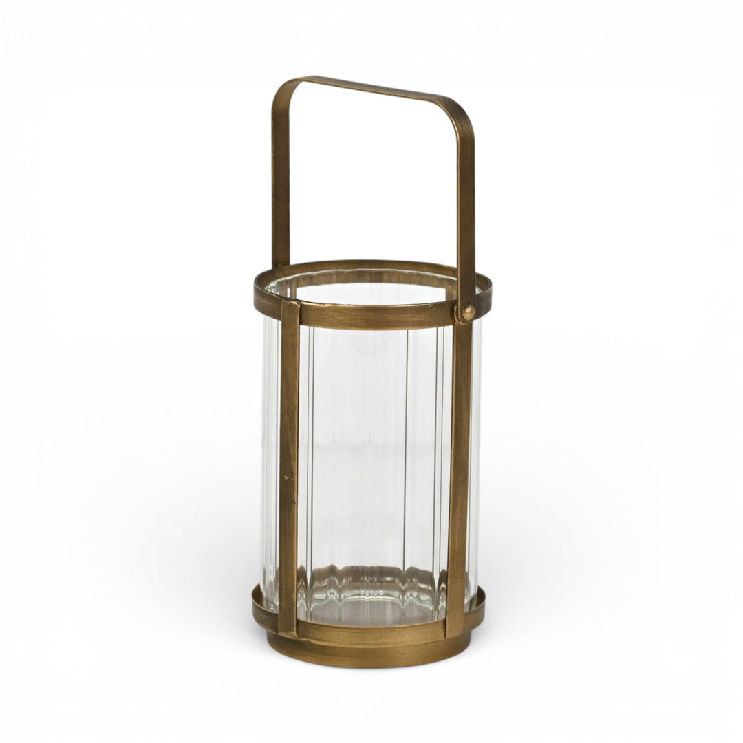 Fluted Glass Metal Framed Lantern, 2 Sizes, 2 Colors