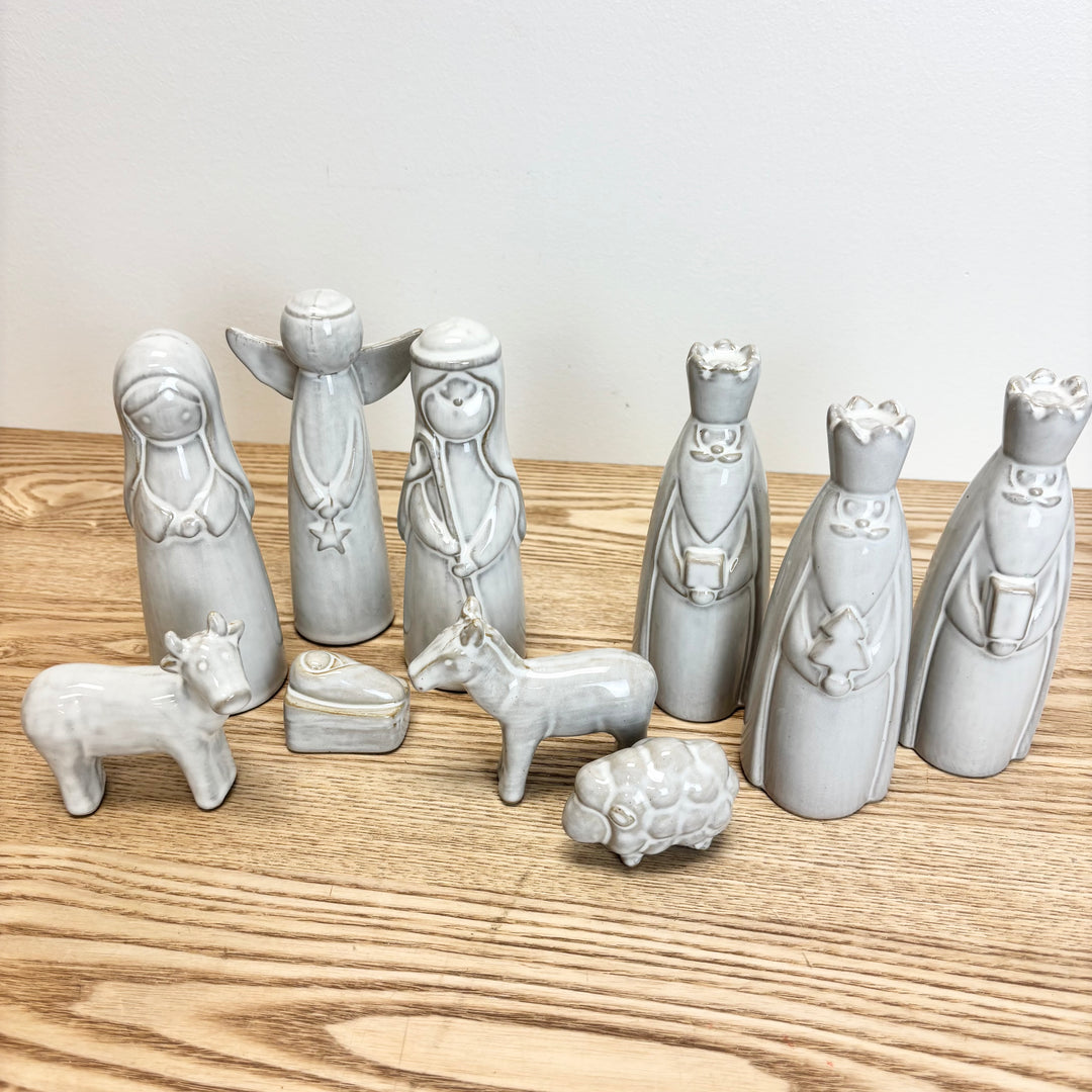 Stoneware Nativity Set with Reactive Glaze