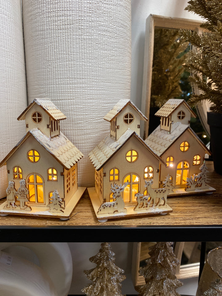 Lighted Wood House Set