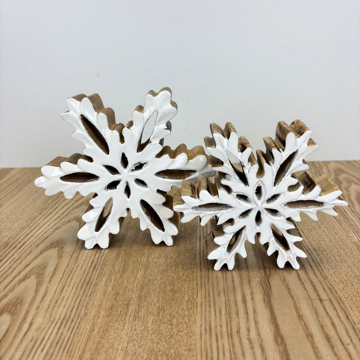 White Carved Wood Snowflake - 2 Sizes