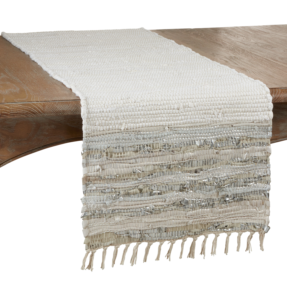 Striped Leather Chindi Table Runner