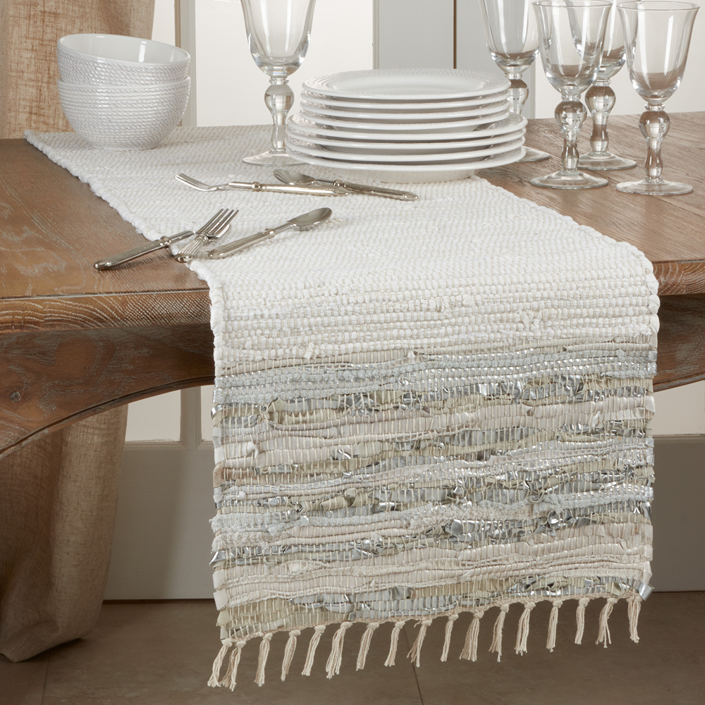 Striped Leather Chindi Table Runner