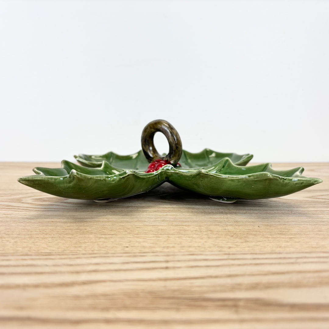 Ceramic Holly 4-Section Dish with Handle