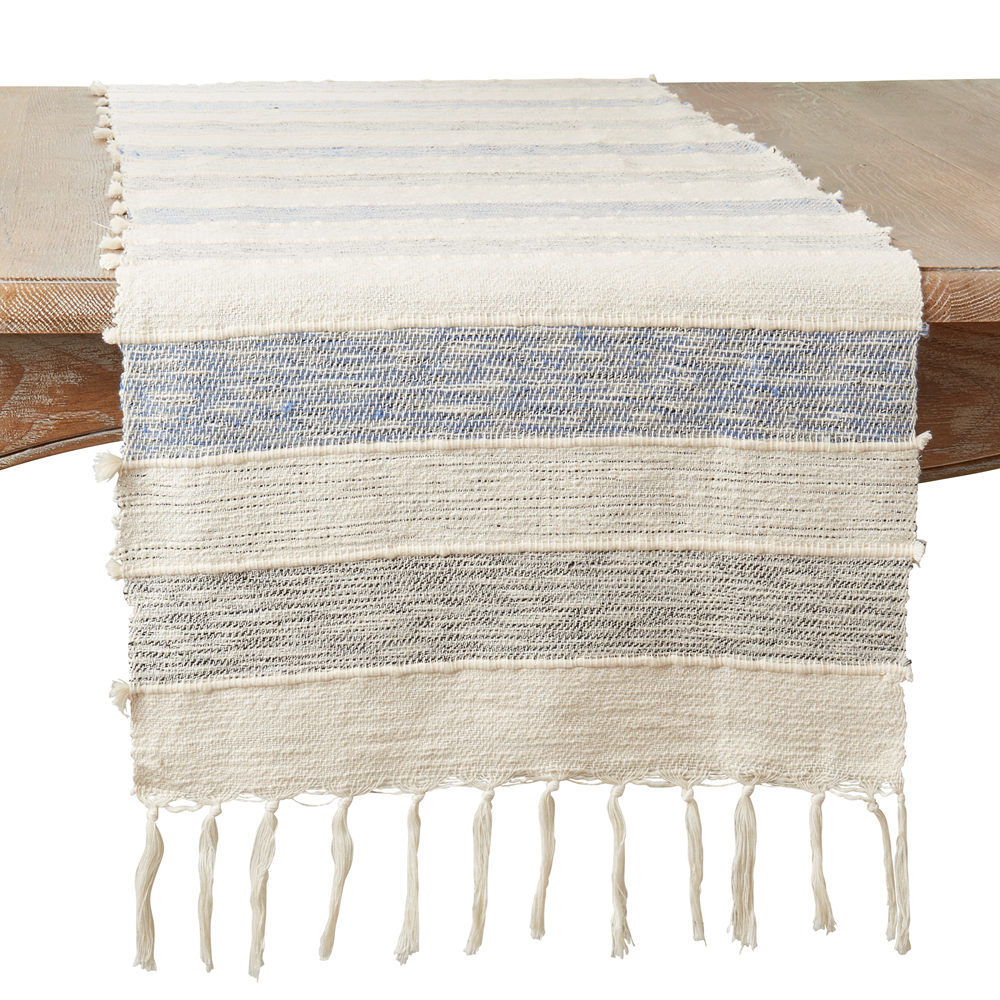Blue & Tan Stripe Table Runner