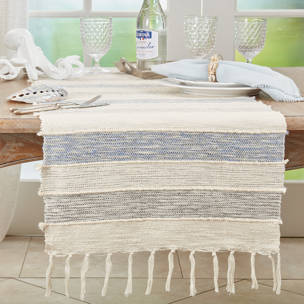 Blue & Tan Stripe Table Runner