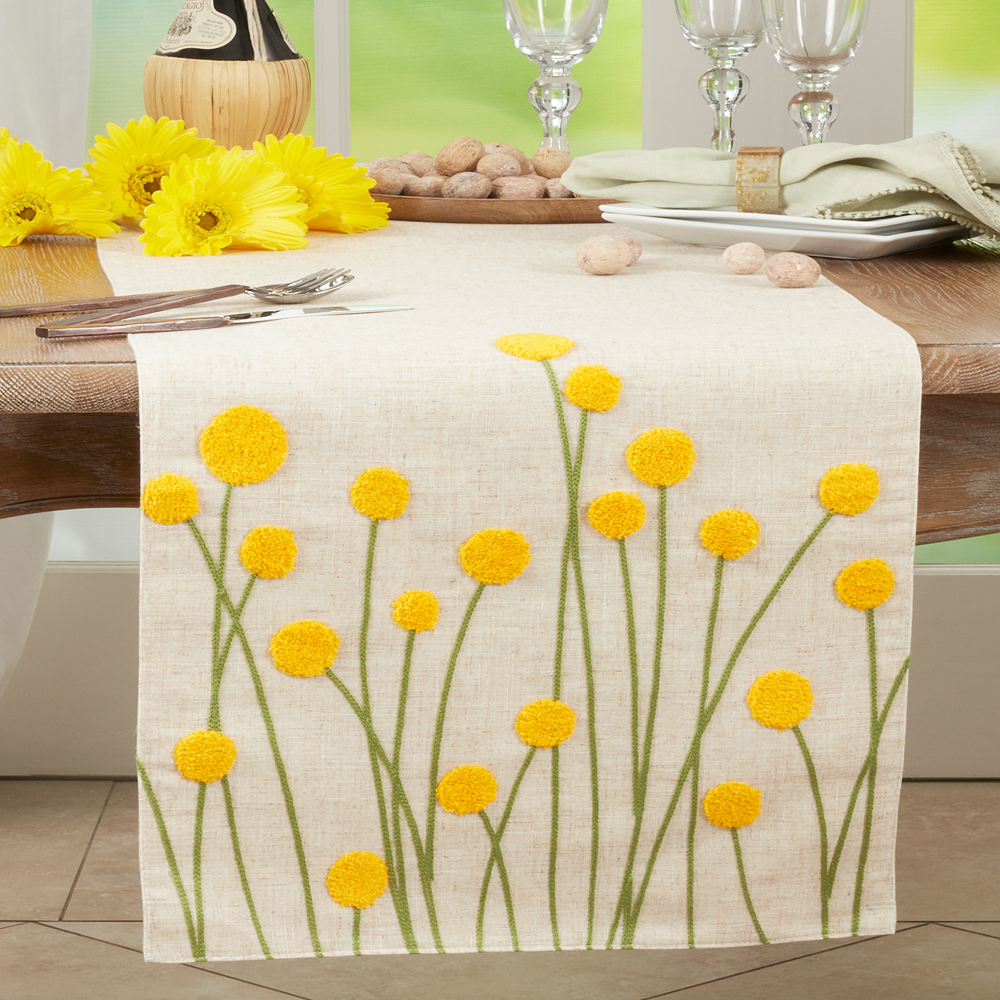 Embroidered Flowers Table Runner