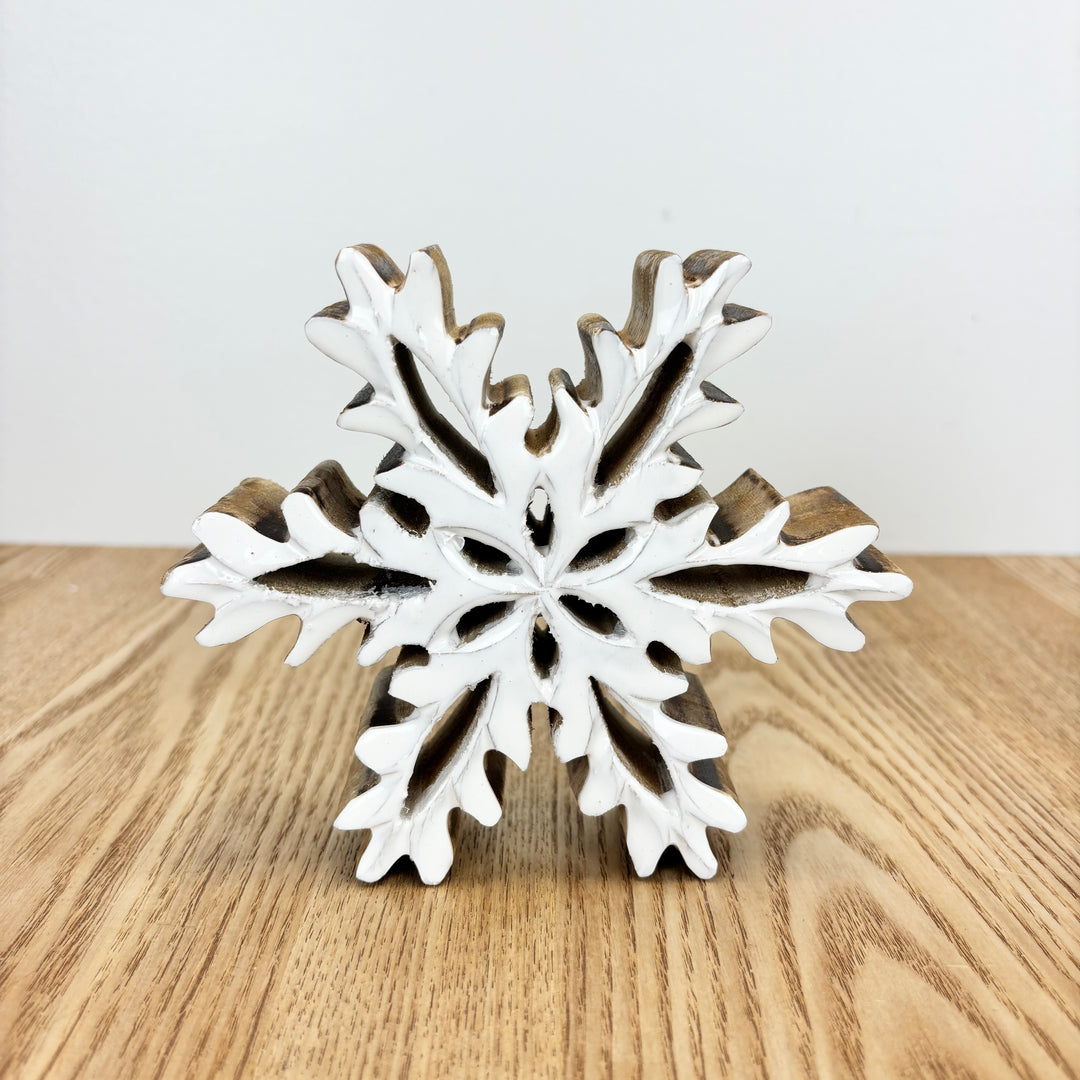 White Carved Wood Snowflake - 2 Sizes