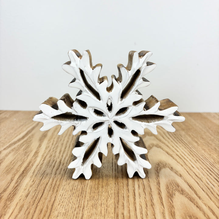 White Carved Wood Snowflake - 2 Sizes