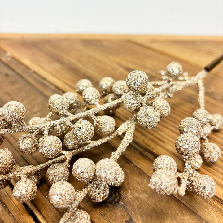 Glittered Berry Stem - Champagne