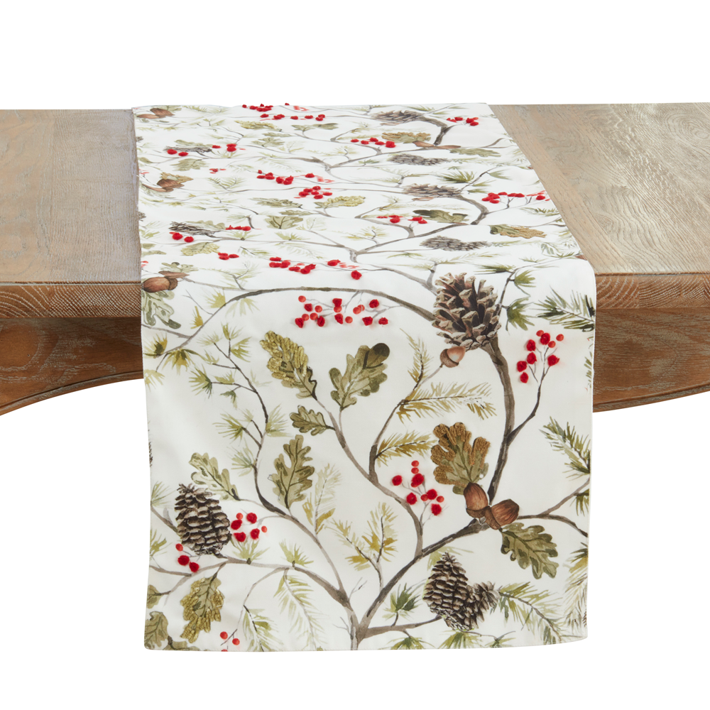 Pinecone and Red Berry Table Runner