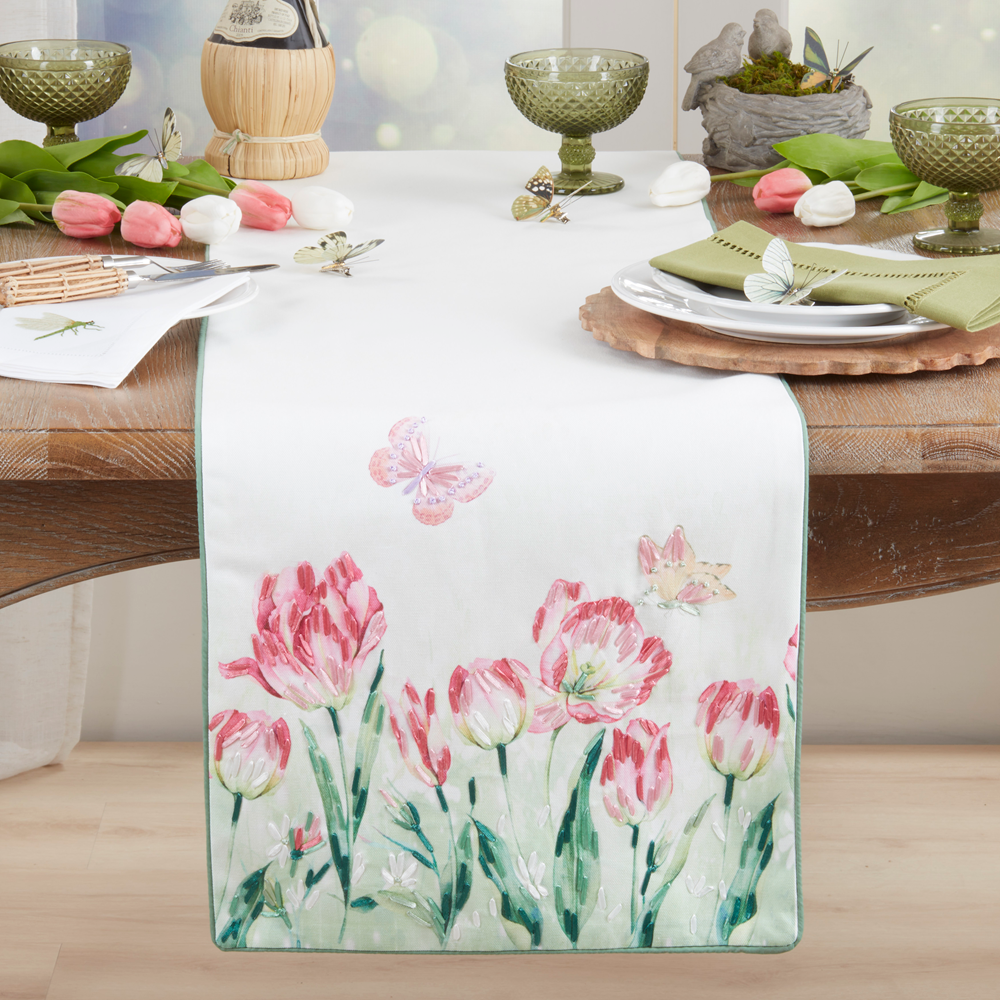 Embroidered Floral Table Runner