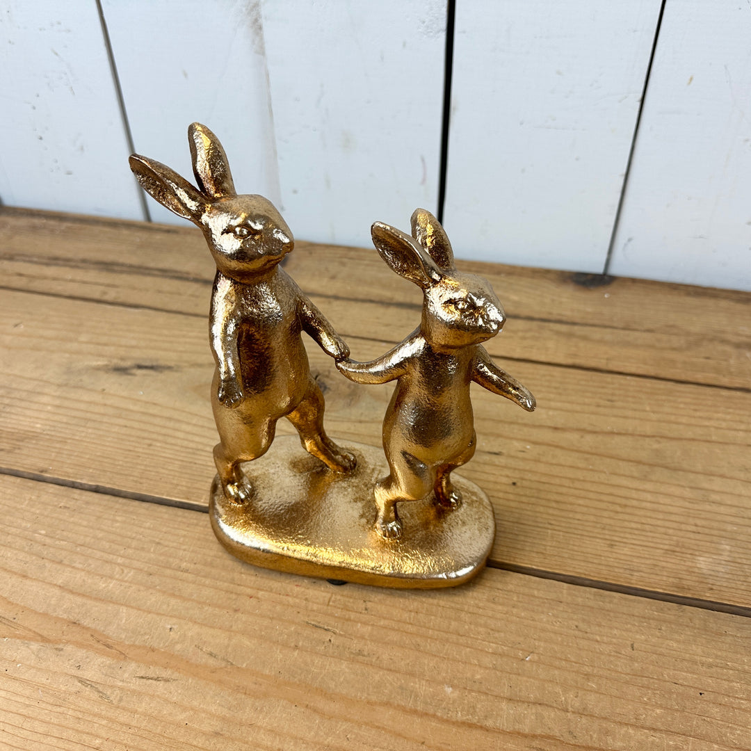 Gold Bunnies Holding Hands