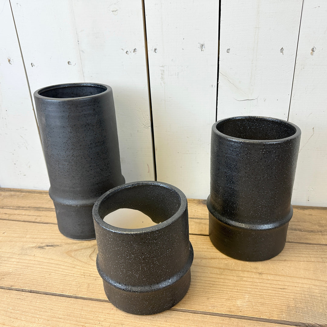 Black Textured Canister Vases