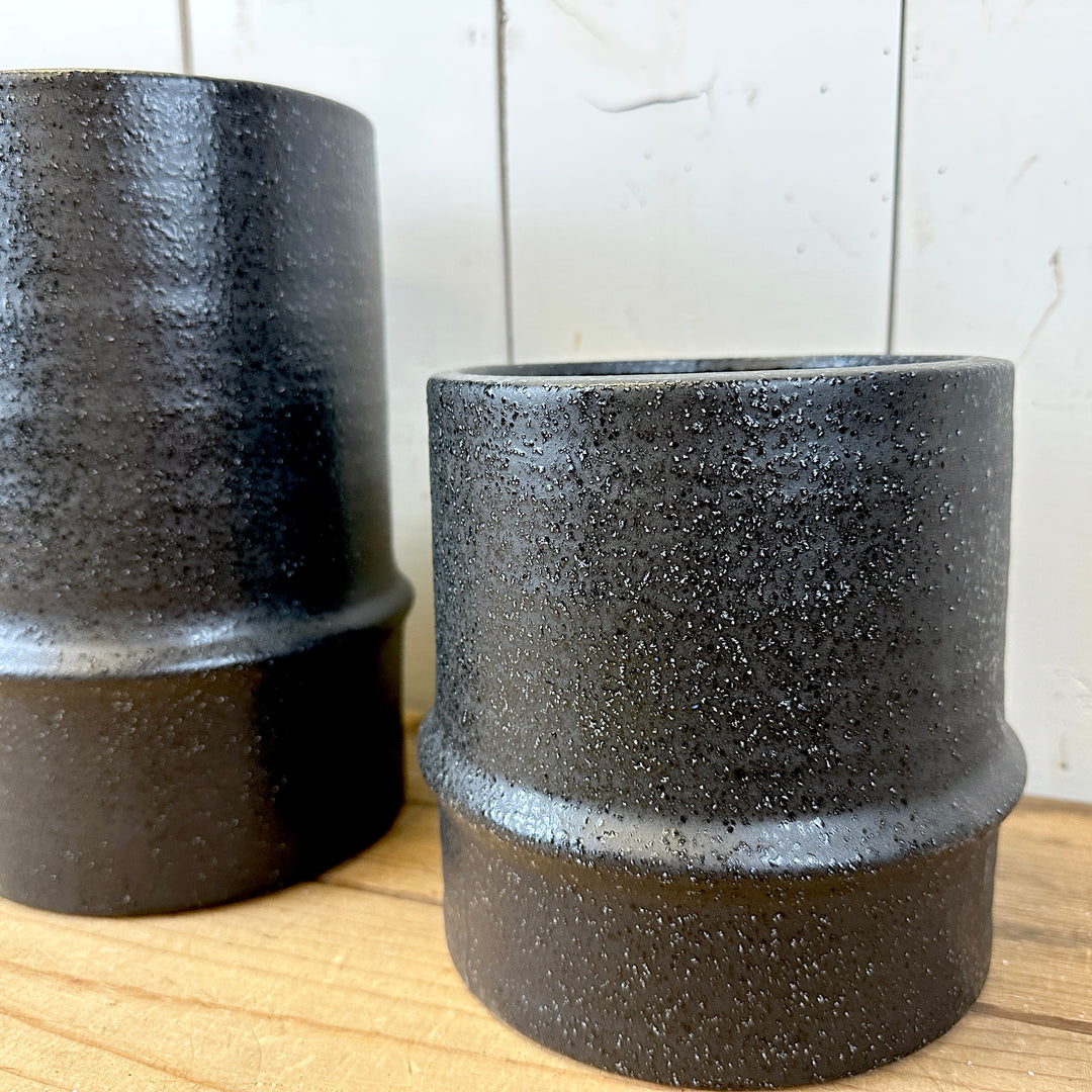 Black Textured Canister Vases