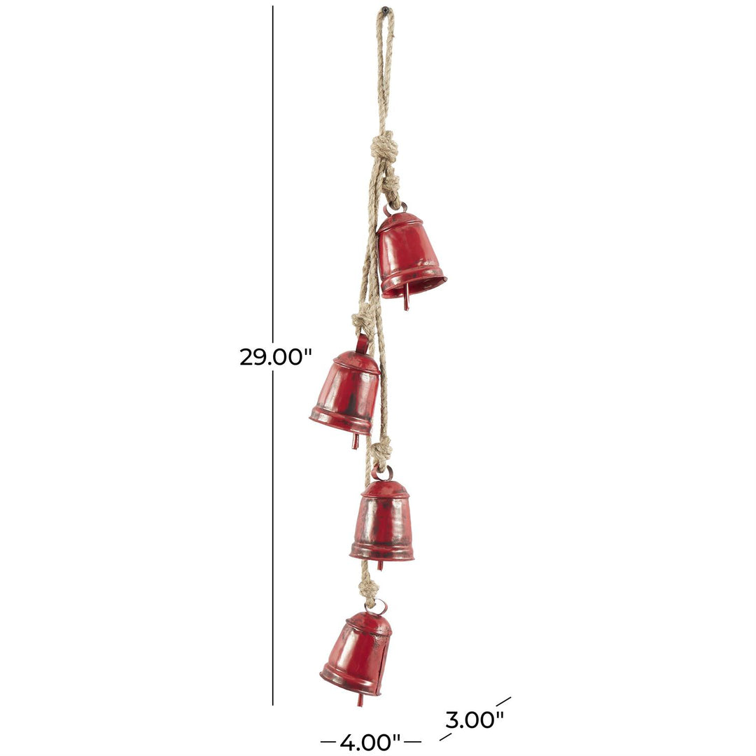 Red Hanging Bells with Jute Rope