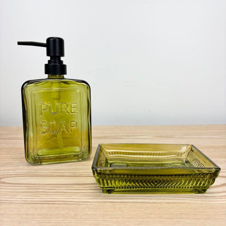 Olive Glass Soap Containers - 2 Styles