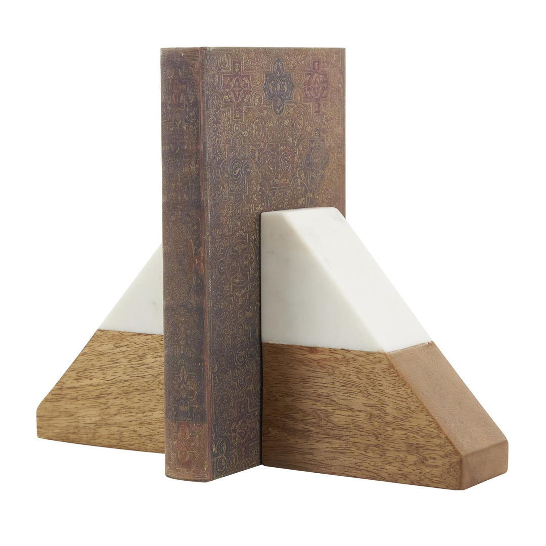 Marble & Mango Wood Triangle Bookends