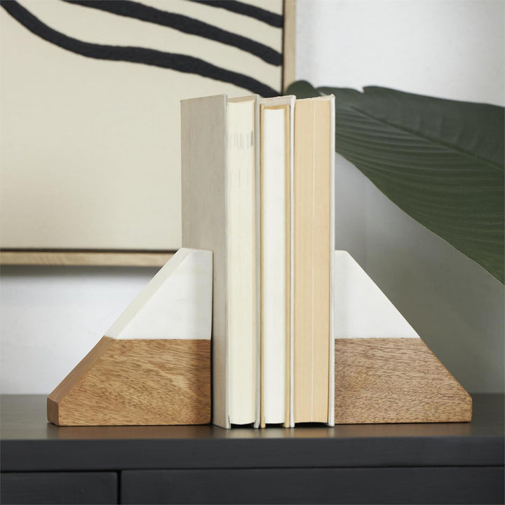 Marble & Mango Wood Triangle Bookends