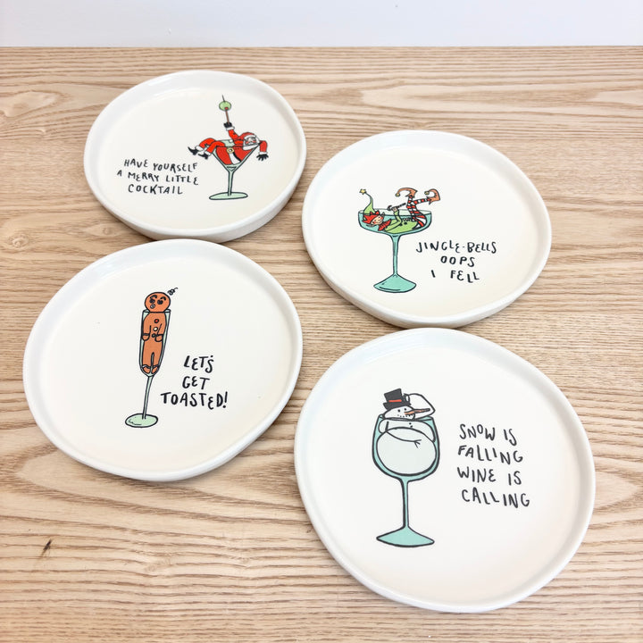Tipsy Holiday Stoneware Plates - 4 Styles