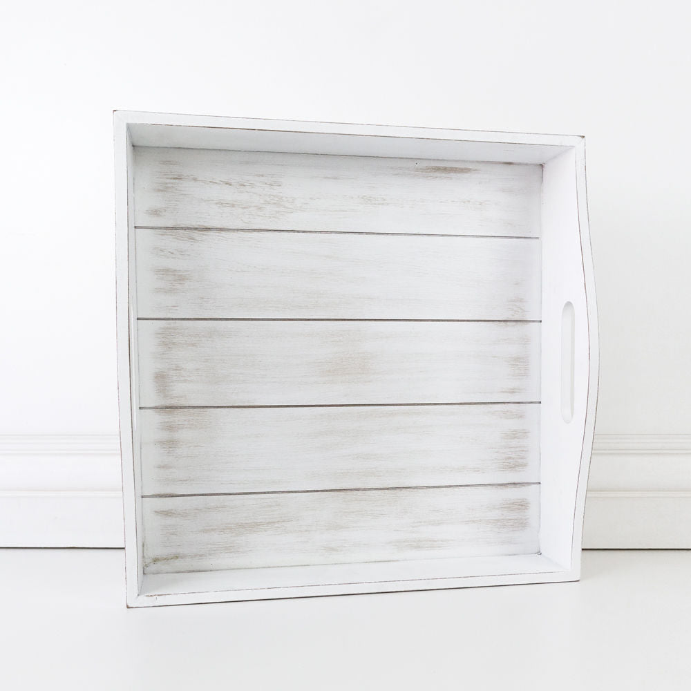 White Shiplap Wood Tray