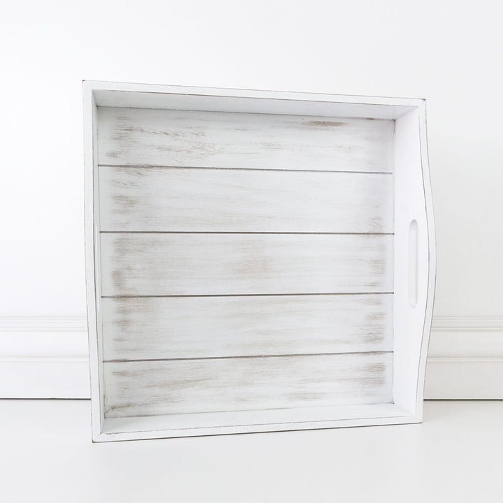 White Shiplap Wood Tray