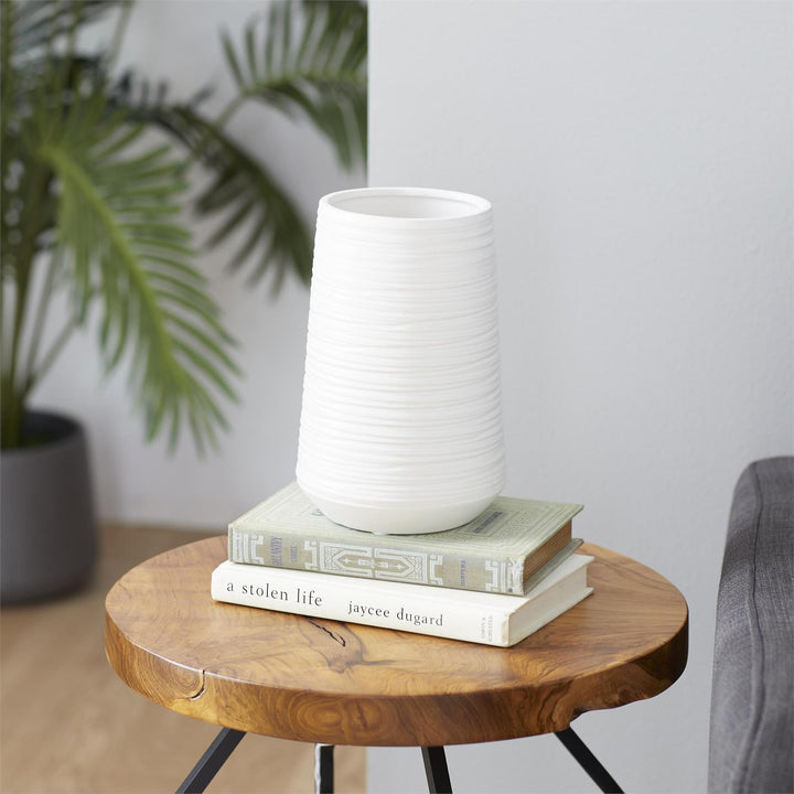 White Ceramic Ribbed Vase, 2 sizes