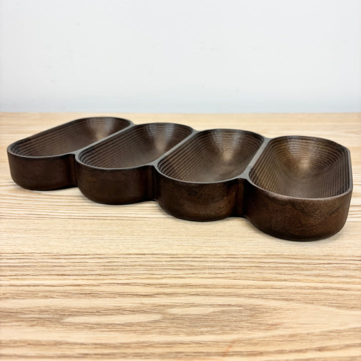 Mango Wood Serving Dish with 4 Sections, Walnut Finish