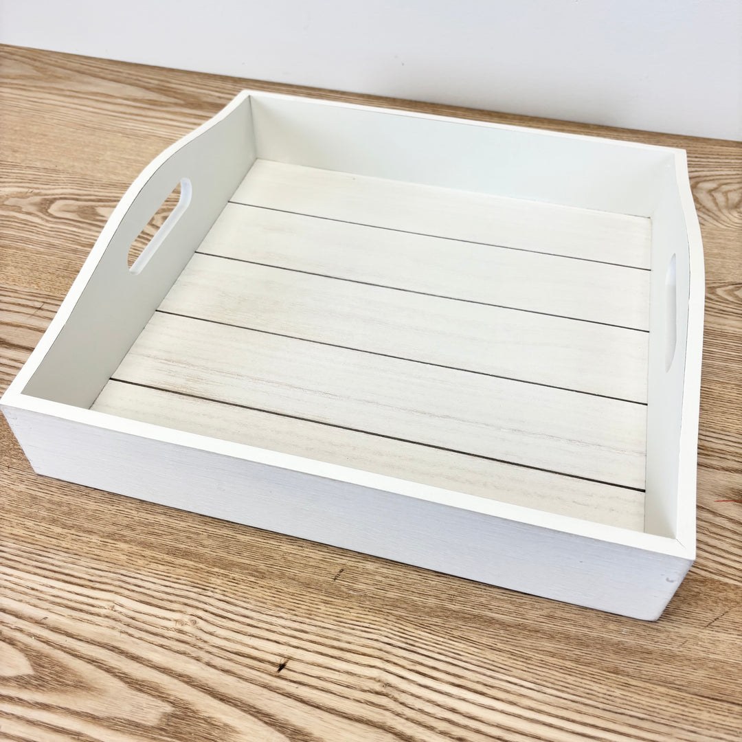 White Shiplap Wood Tray