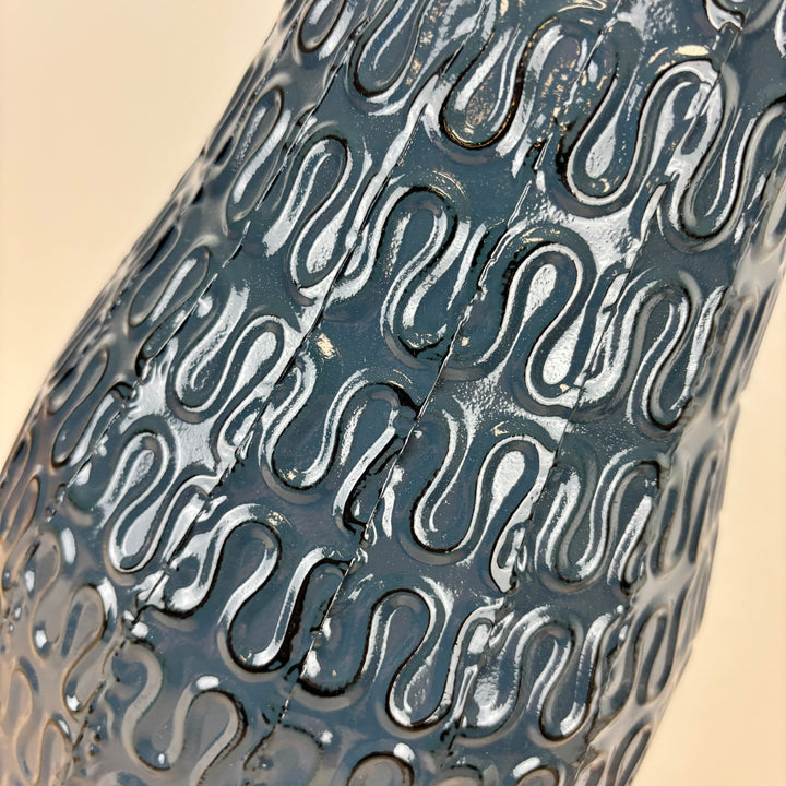 Blue Embossed Metal Vase with Loop Pattern