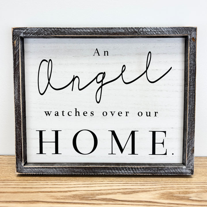 "An Angel Watches Over Your Home" Wood Framed Sign