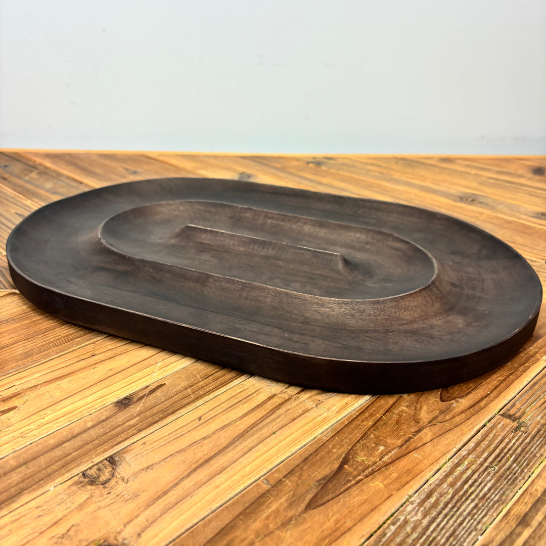 Oval Mango Wood Serving Dish with 2 Sections