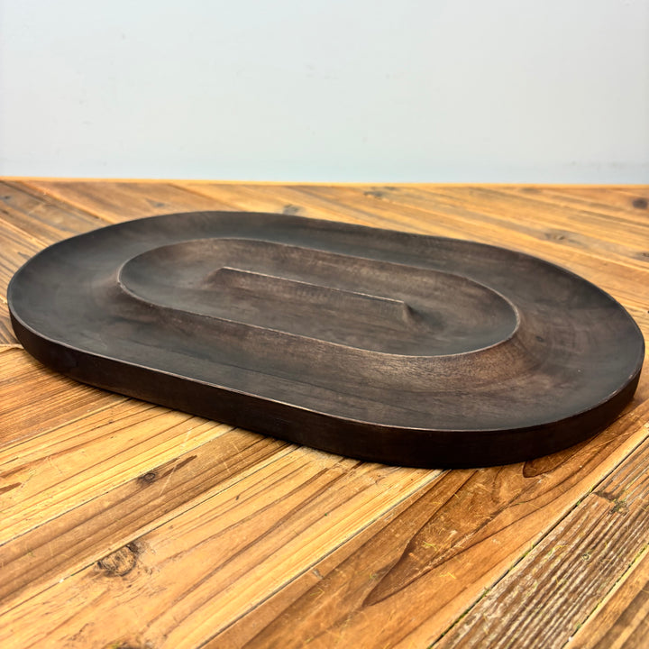 Oval Mango Wood Serving Dish with 2 Sections