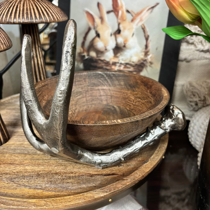 Mango Wood Bowl with Antler Stand