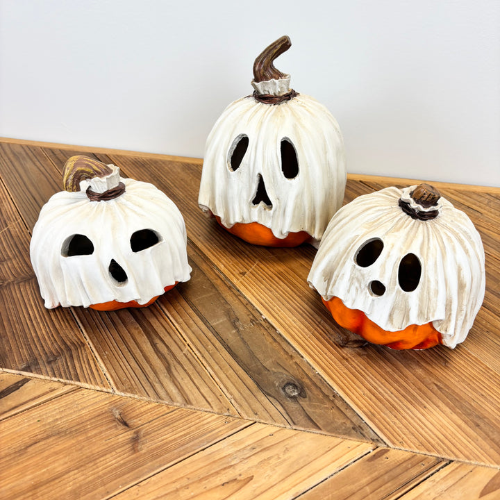 Lighted Ghost Pumpkins - 3 Sizes