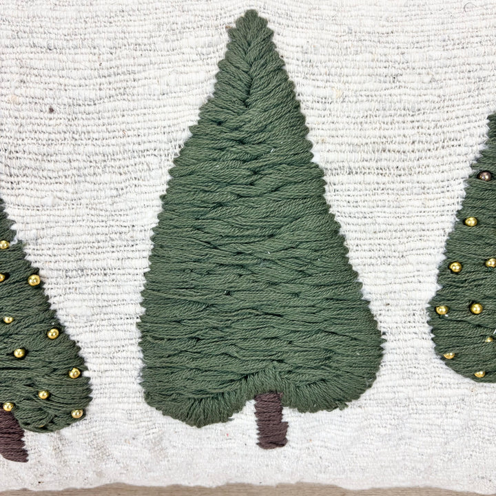 Embroidered Tree Hand-Woven Wool Lumbar Pillow