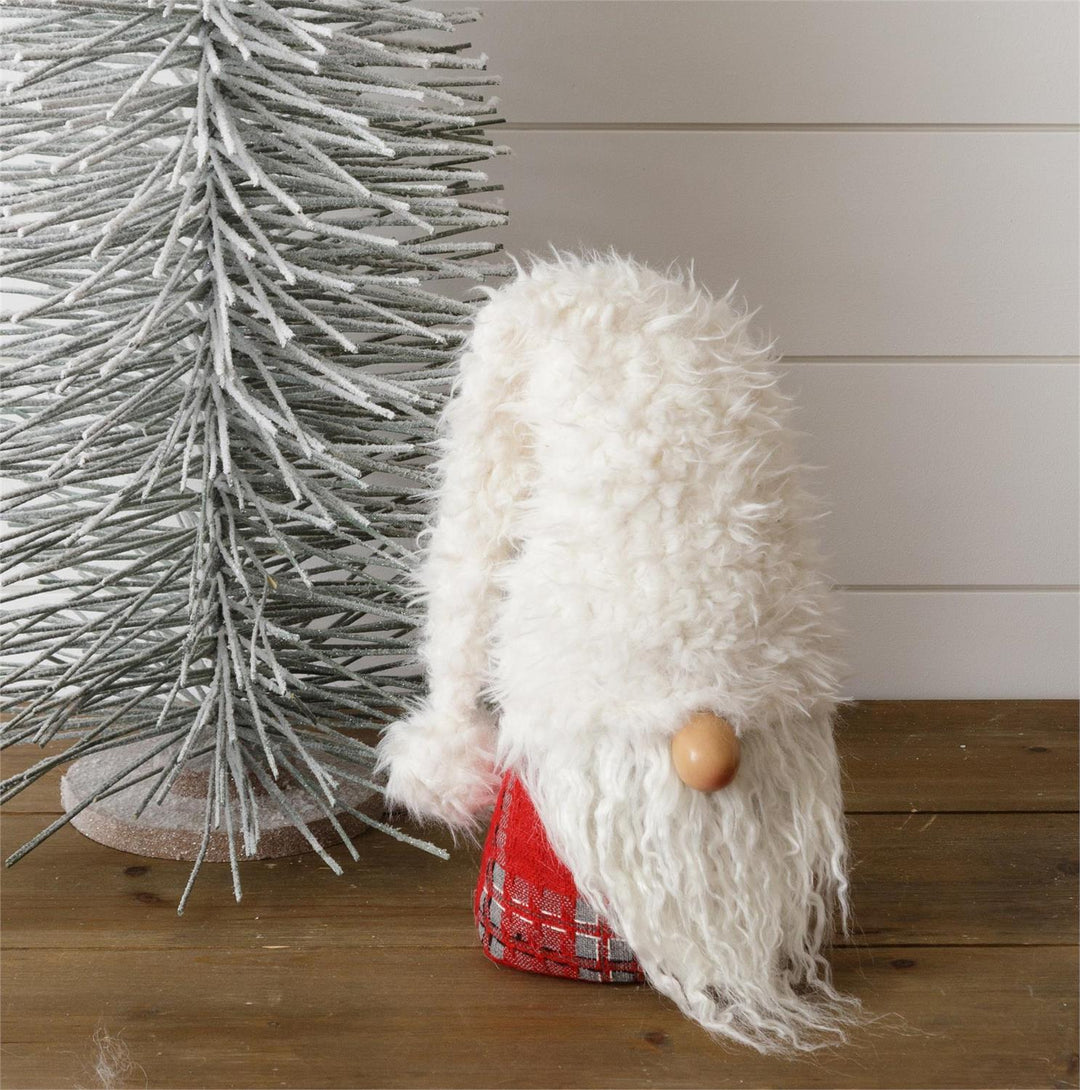 Weighted Gnome - Red Plaid, White Shaggy Hat