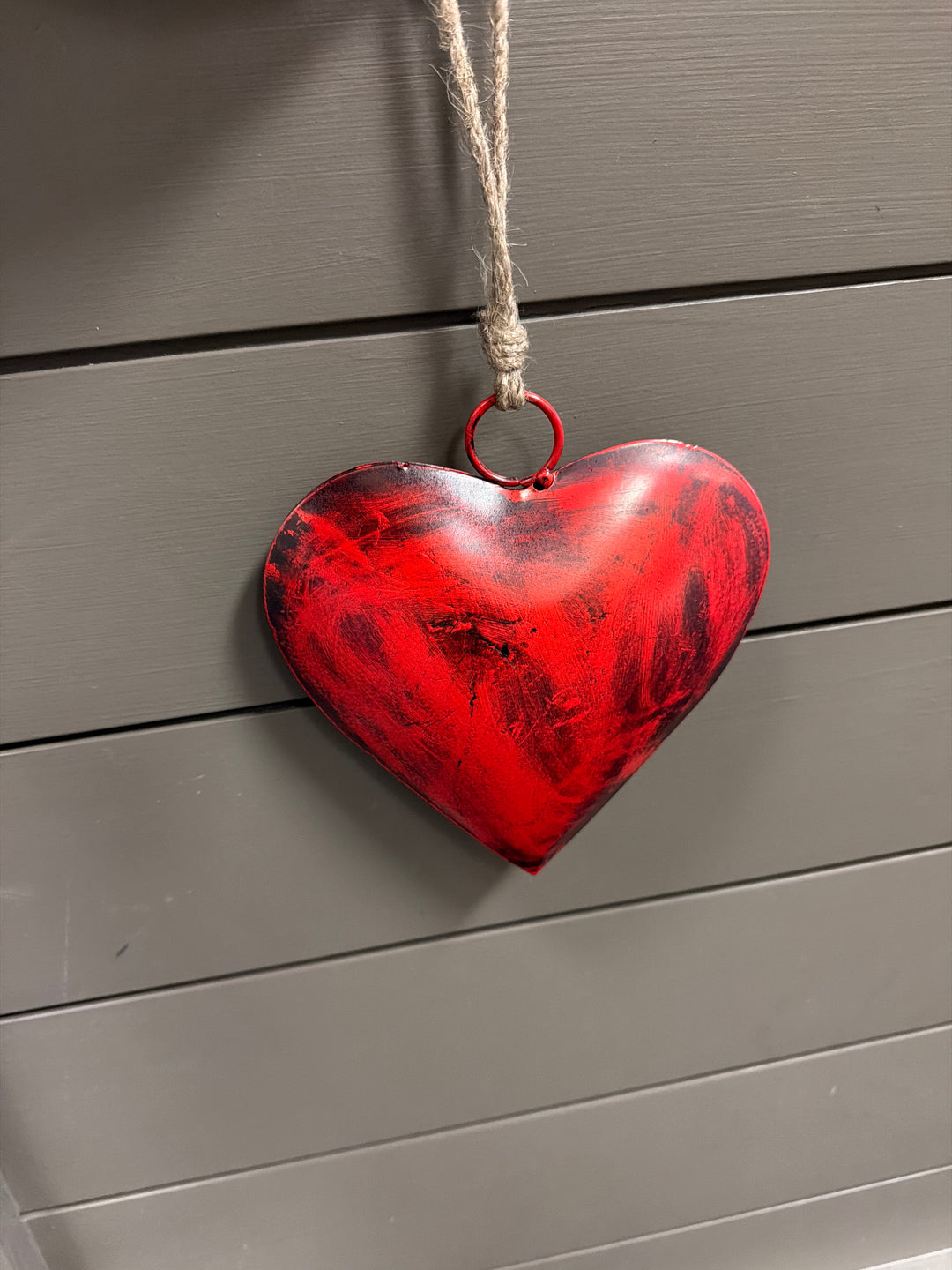 Red Metal Hearts with Jute Hanging Rope, Three Sizes